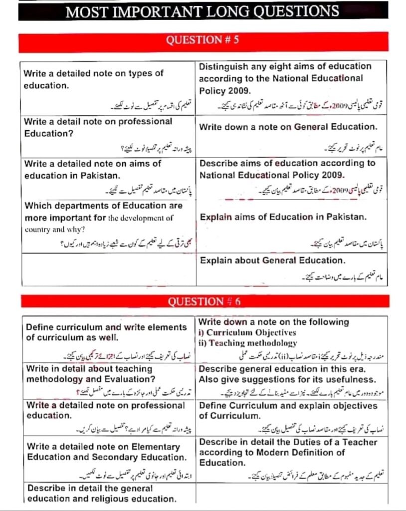 10th Class Education Guess Paper 2024 For All Punjab Boards 7