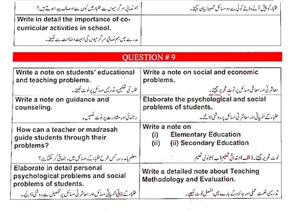 10th Class Education Guess Paper 2024 For All Punjab Boards 9